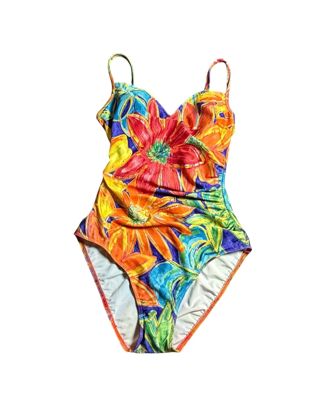 CHRISTINA vintage style multi color floral full coverage one piece swimsuit